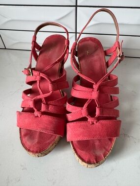 A2 By Aerosoles Coral Suede Strappy Cork Wedge Sandals